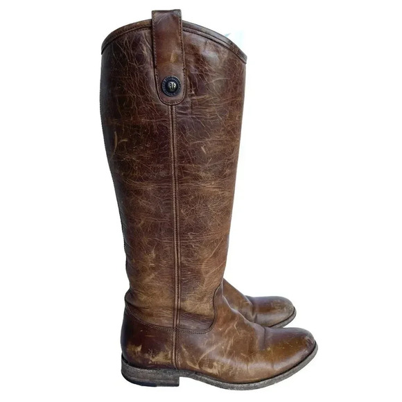 Frye Melissa Riding Boot Button Lug Equestrian Tall Women’s 5.5 Brown Distressed - Picture 1 of 8